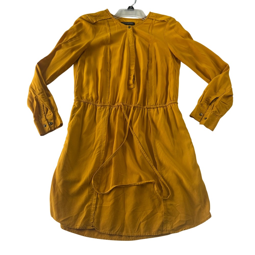 Banana Republic Mustard Yellow Long Sleeve Rayon Shirt Dress Size 0